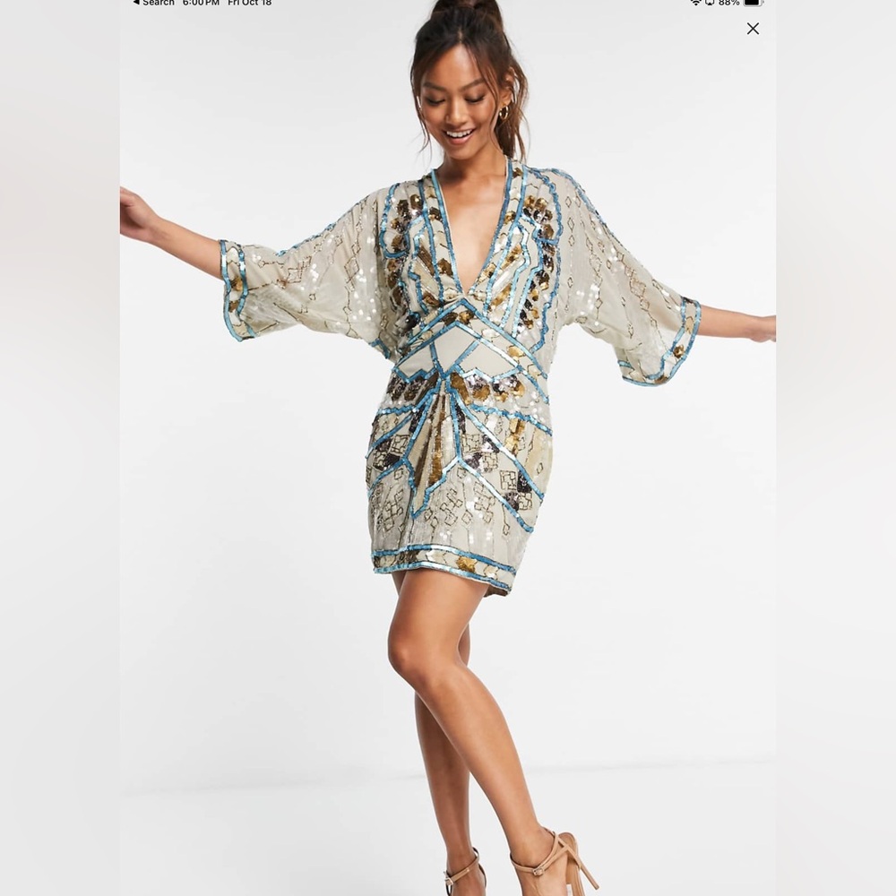 ASOS Design Kimono Sleeve Sequin Mini Dress